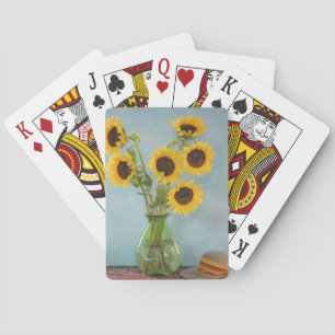 Sonnenblumen in einer Vase auf einem Tisch Spielkarten