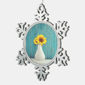 Sonnenblumen in einer Vase Schneeflocken Zinn-Ornament (Rechts)