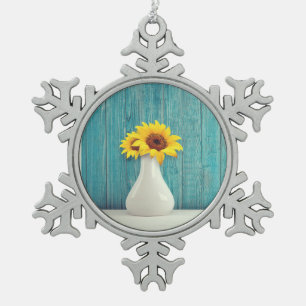 Sonnenblumen in einer Vase Schneeflocken Zinn-Ornament