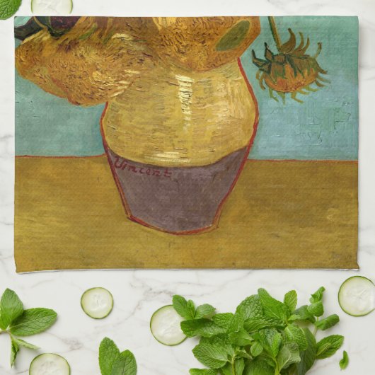 Sonnenblumen in einer Vase Van Gogh Fine Art Küchentuch (Gefaltet)