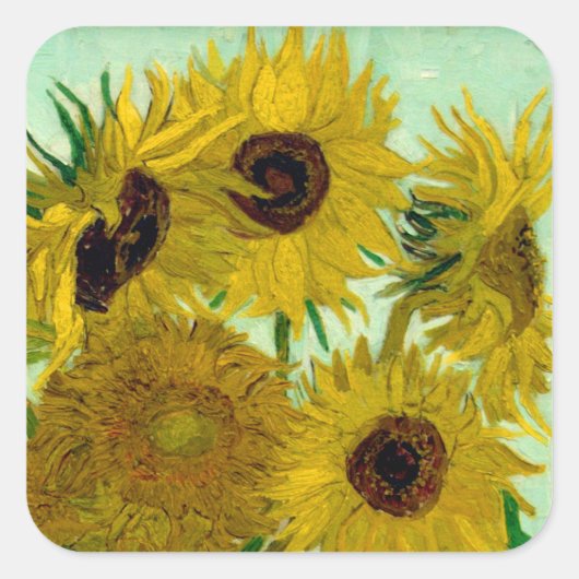 Sonnenblumen in einer Vase Van Gogh Fine Art Quadratischer Aufkleber (Vorderseite)