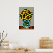 Sonnenblumen in Glass Vase Poster (Küche)