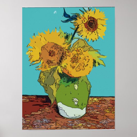 Sonnenblumen in grüner Vase Poster (Vorne)