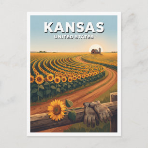 Sonnenblumen in Kansas in der goldenen Stunde Abil Postkarte