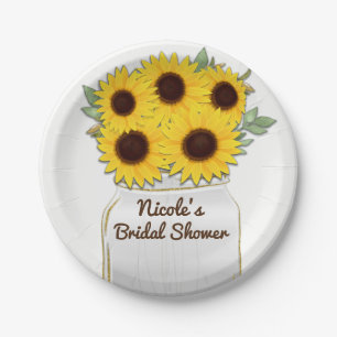 Sonnenblumen in Mason-Glas Rustikaler Chic Brautdu Pappteller
