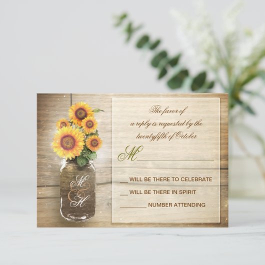 Sonnenblumen in mason jar Jahrgang Hochzeit RSVP K (Stehend Vorderseite)