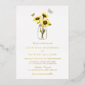 Sonnenblumen in Mason Jar Land Rustikale Hochzeit Folieneinladung (Vorderseite)