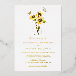 Sonnenblumen in Mason Jar Land Rustikale Hochzeit Folieneinladung