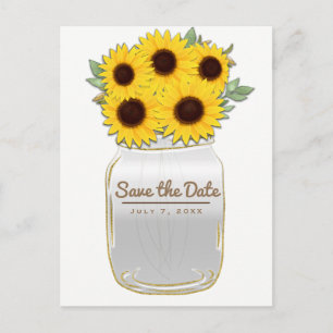 Sonnenblumen in Mason Jar Rustikaler Chic Save the Ankündigungspostkarte