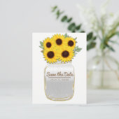 Sonnenblumen in Mason Jar Rustikaler Chic Save the Ankündigungspostkarte (Stehend Vorderseite)