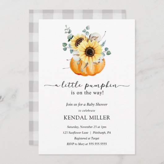 Sonnenblumen in Pumpkins Herbstdusche Einladung (Vorne/Hinten)