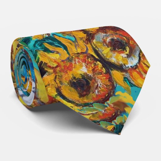 SONNENBLUMEN IN TÜRKISCHEM BLAU KRAWATTE (Gerollt)