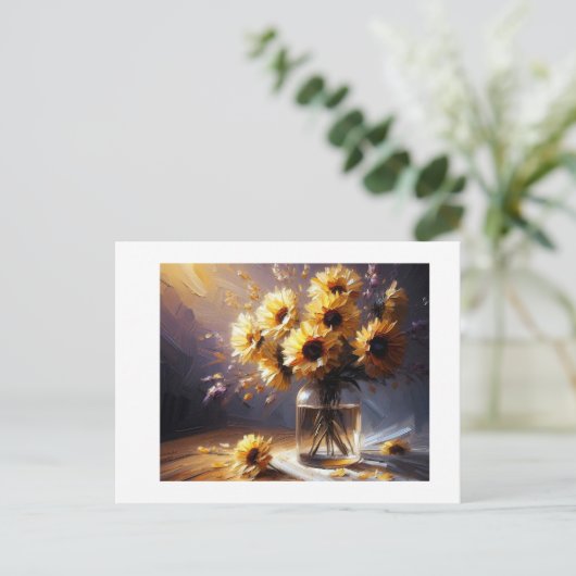 Sonnenblumen in Vase, Postkarte (Stehend Vorderseite)