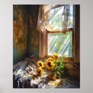 Sonnenblumen in Vase Window Sill Scene #SFW1016 Poster