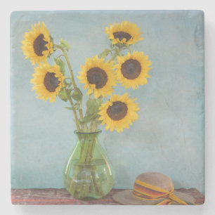 Sonnenblumen in Vasen auf einem Tisch Steinuntersetzer