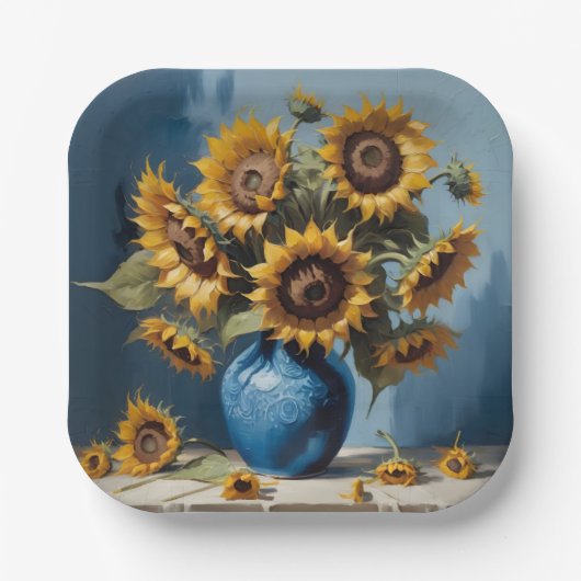 Sonnenblumen in Vasen Pappteller (Vorderseite)