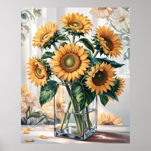 Sonnenblumen in Vasen Poster (Vorne)