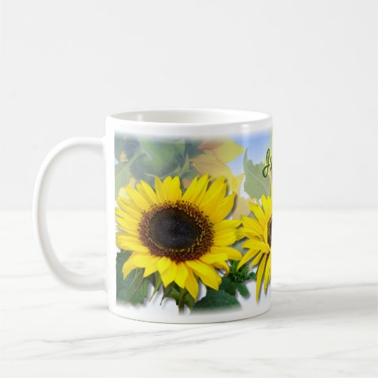 Sonnenblumen-Individuelle Name Kaffeetasse (Links)
