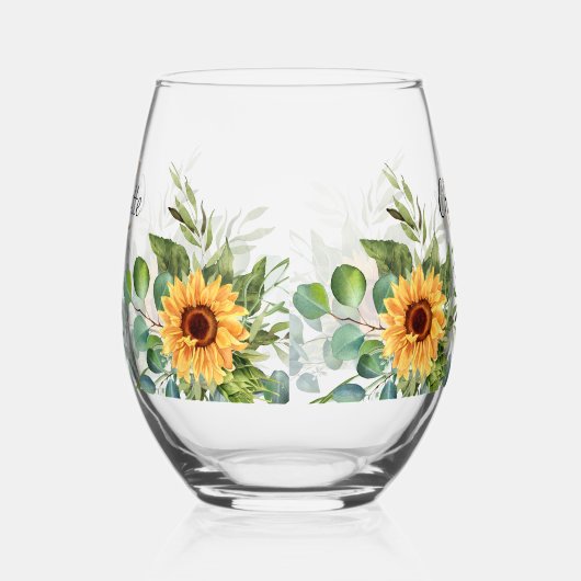 Sonnenblumen individuelle Name Monogramm-Initialen Weinglas Ohne Stiel (Links)