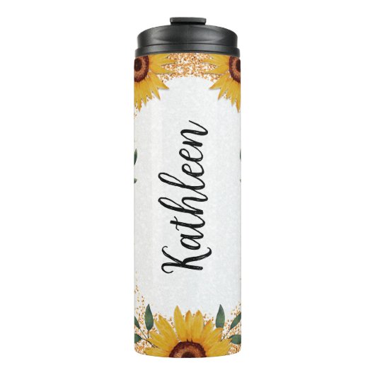 Sonnenblumen Individuelle Name Thermosbecher (Vorderseite)
