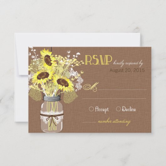 Sonnenblumen Jar Burlap Rustic RSVP Card Karte (Vorderseite)
