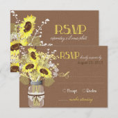 Sonnenblumen Jar Burlap Rustic RSVP Card Karte (Vorne/Hinten)