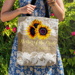 Sonnenblumen Jute-Spitze Hochzeit Mutter der Braut Tasche