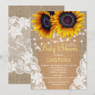 Sonnenblumen Jute und Spitze Herbst-Baby-Party Einladung