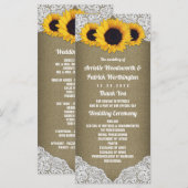 Sonnenblumen Jute und Spitze Rustikale Hochzeitspr Programm (Vorne/Hinten)