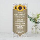 Sonnenblumen Jute und Spitze Rustikale Hochzeitspr Programm (Stehend Vorderseite)