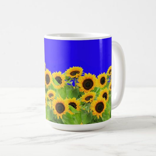 Sonnenblumen Kaffeemäuse Ukrainische Flaggenfarben Kaffeetasse (VorderseiteRechts)