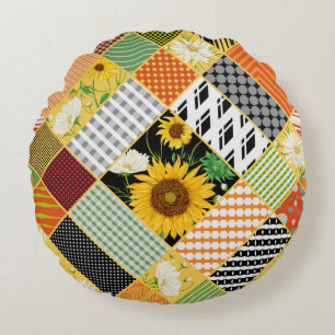 Sonnenblumen Kamille, Fliesen Wasserfarbe. Rundes Kissen