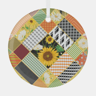 Sonnenblumen Kamille, Patchwork Wasserfarbe. Ornament Aus Glas