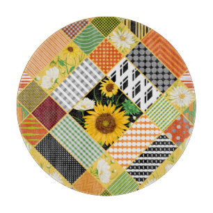 Sonnenblumen Kamille, Patchwork Wasserfarbe. Schneidebrett