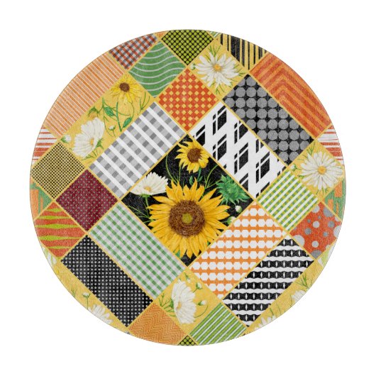Sonnenblumen Kamille, Patchwork Wasserfarbe. Schneidebrett (Vorderseite)