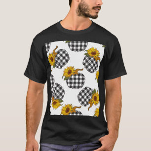 Sonnenblumen, karierter Kürbis, Bauernhaus-Dekorat T-Shirt