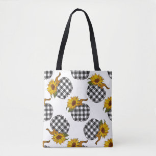 Sonnenblumen, karierter Kürbis, Bauernhaus-Dekorat Tasche