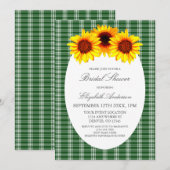 Sonnenblumen Kariertes Brautparty Einladung (Vorne/Hinten)