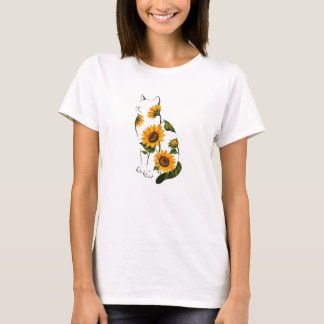 Sonnenblumen-Katze-Linienkunst T-Shirt
