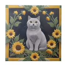 Sonnenblumen Katzen - Graue Katze & Gelbe Sonnenbl