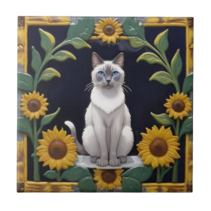 Sonnenblumen Katzen - Siamkatze & gelbe Sonnenblum Fliese