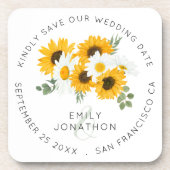 Sonnenblumen Keepake rustikale Blüten Save the Dat Getränkeuntersetzer (Vorderseite)
