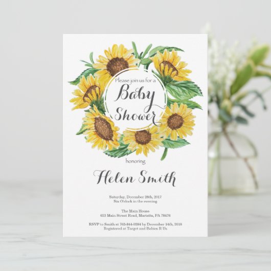 Sonnenblumen Kinderdusche Einladung (Stehend Vorderseite)