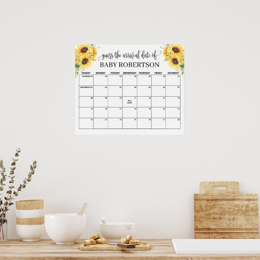 Sonnenblumen Kinderdusche Ratschlag Fälligkeitsdat Poster (Küche)