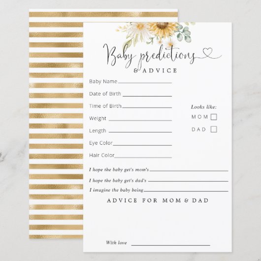 Sonnenblumen Kinderratskarte (Vorne/Hinten)