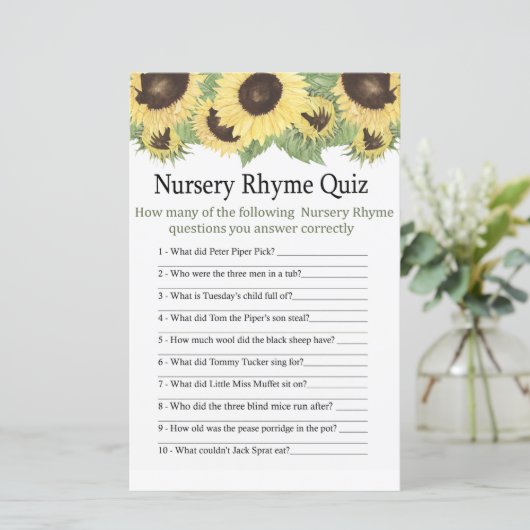 Sonnenblumen Kinderzimmer Rhyme Quiz Kinderduschen (Stehend Vorderseite)