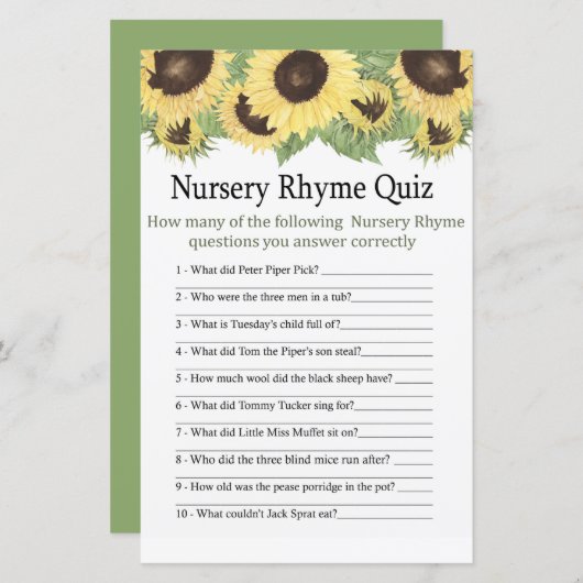 Sonnenblumen Kinderzimmer Rhyme Quiz Kinderduschen (Vorne/Hinten)