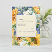 Sonnenblumen Kobaltblau Botanisches Brautparty Einladung (Stehend Vorderseite)