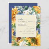 Sonnenblumen Kobaltblau Botanisches Brautparty Einladung (Vorne/Hinten)
