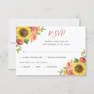 Sonnenblumen Korallenmahlzeiten Hochzeiten RSVP Karte